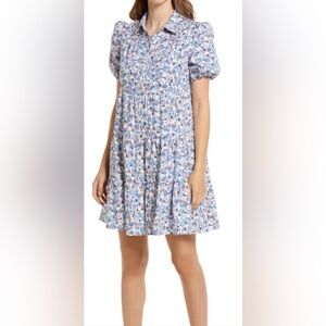 Eliza J Floral Button Front Tiered Puff Sleeve Shirt Dress Size 10